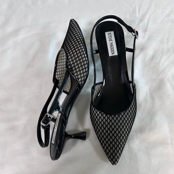 Steve Madden Black and Cream Slingback kitten heel shoes Size 38 New - Picture 1 of 6